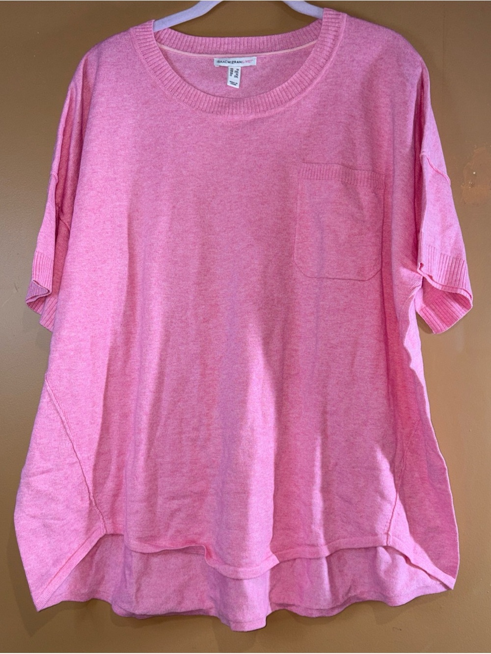 HC823 Isaac Mizrah LIVE! Pink Sweater size 1X Cotton Short Sleeve womens